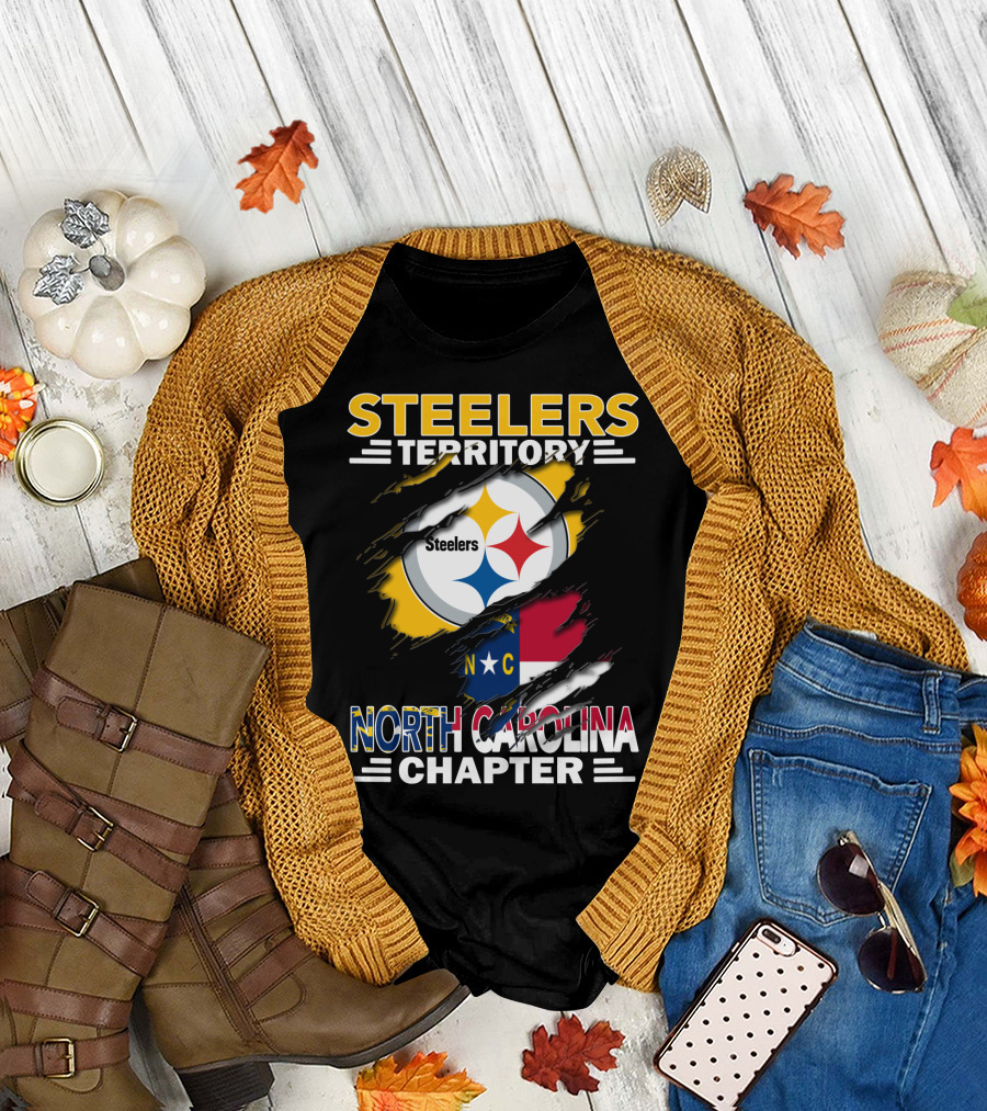 Steelers Territory North Carolina Chapter Steelers Logo and North Carolina Flag T-Shirt