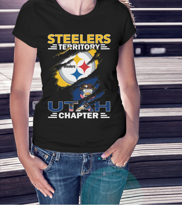 Steelers Territory Utah Chapter Steelers And Utah Flag Emblem T-Shirt