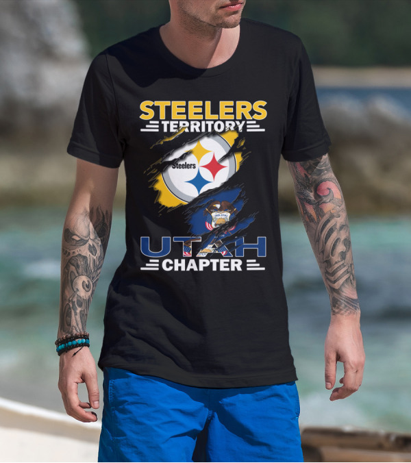 Steelers Territory Utah Chapter Steelers And Utah Flag Emblem T-Shirt