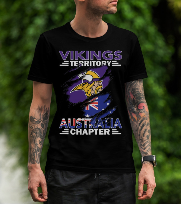 Vikings Territory Australia Chapter With Scandinavian Warrior And Australian Flag Elements T-Shirt