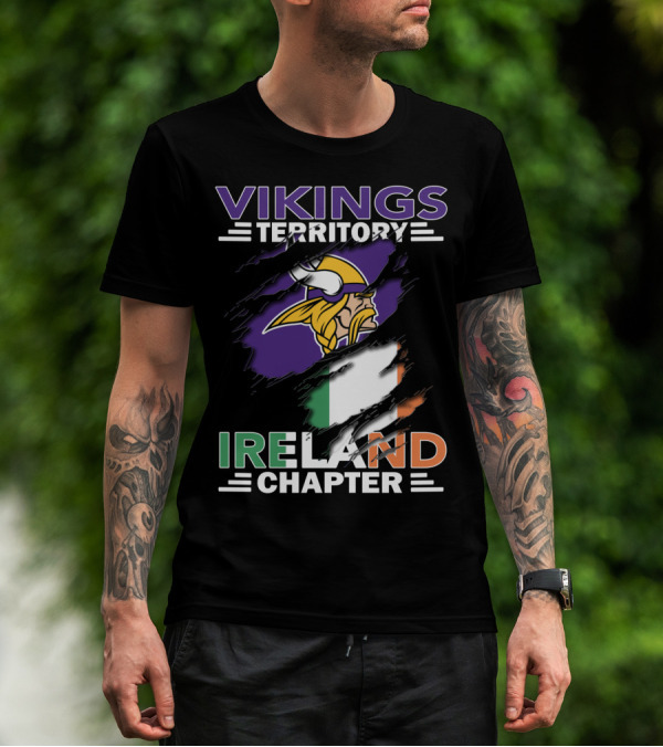 Vikings Territory Ireland Chapter Viking Logo Irish Flag T-Shirt