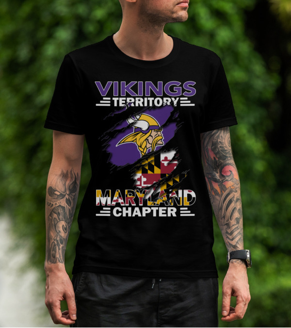 Vikings Territory Maryland Chapter Ripped State Flag T-Shirt