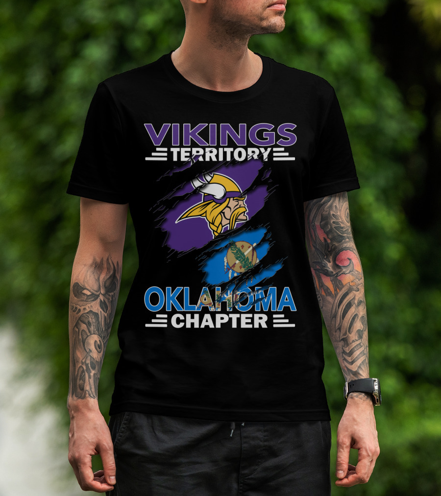 Vikings Territory Oklahoma Chapter With Minnesota Vikings Logo And Oklahoma State Flag T-Shirt