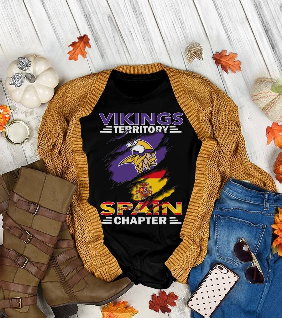 Vikings Territory Spain Chapter Vikings Logo Spain Flag T-Shirt