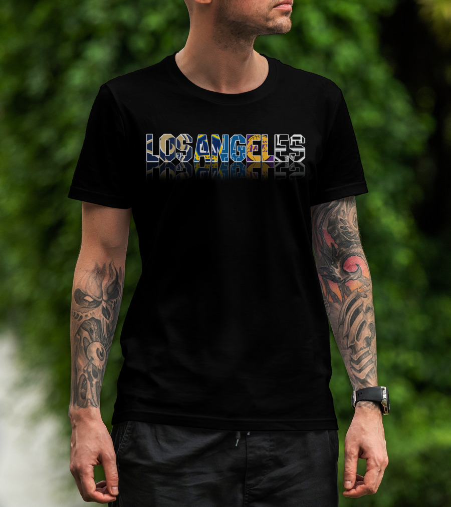 Los Angeles Skyline And Sports Icons Reflected T-Shirt