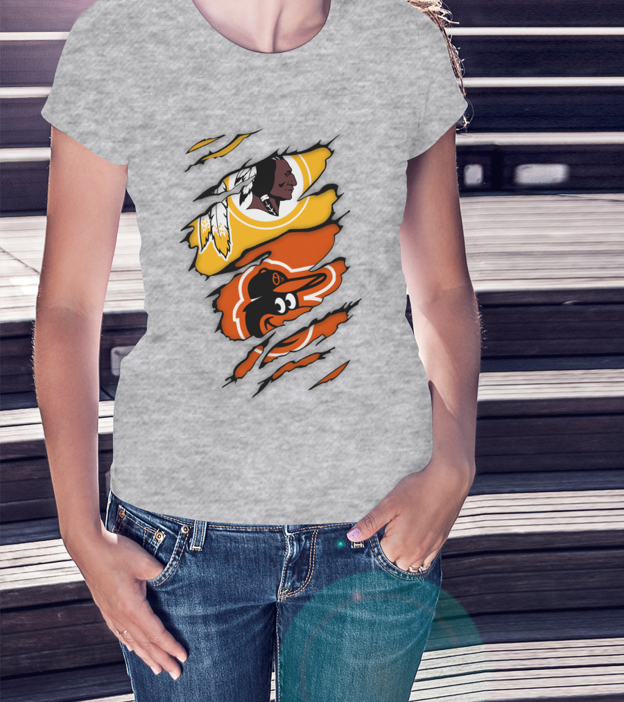 Washington Redskins Baltimore Orioles Torn Logo Layers T-Shirt