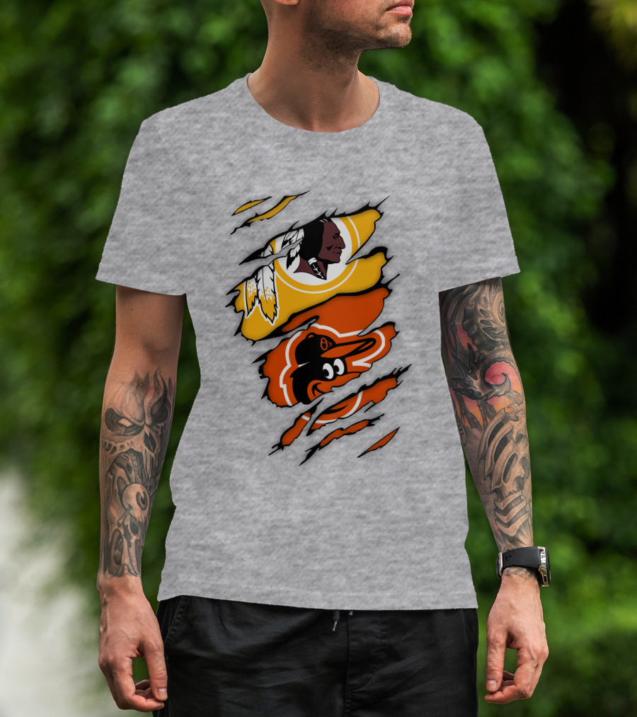 Washington Redskins Baltimore Orioles Torn Logo Layers T-Shirt