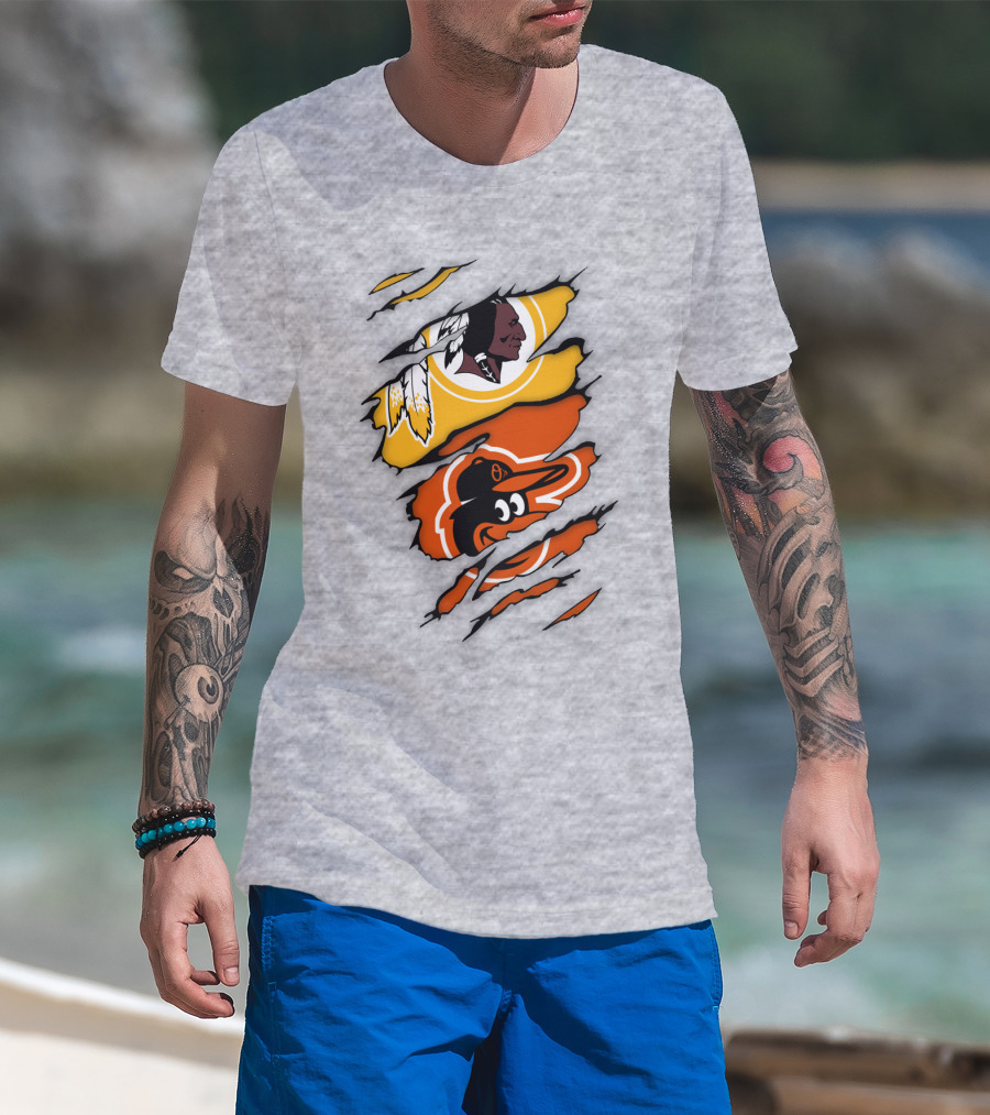 Washington Redskins Baltimore Orioles Torn Logo Layers T-Shirt