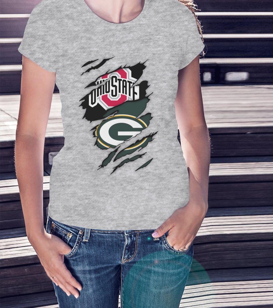 Ohio State Buckeyes Green Bay Packers Claw Rip T-Shirt