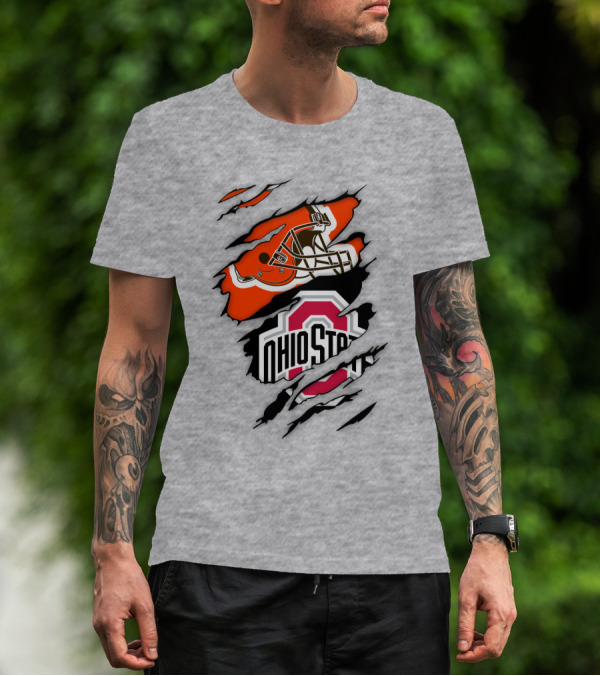Ohio State Buckeyes Cleveland Browns Helmet Fusion T-Shirt