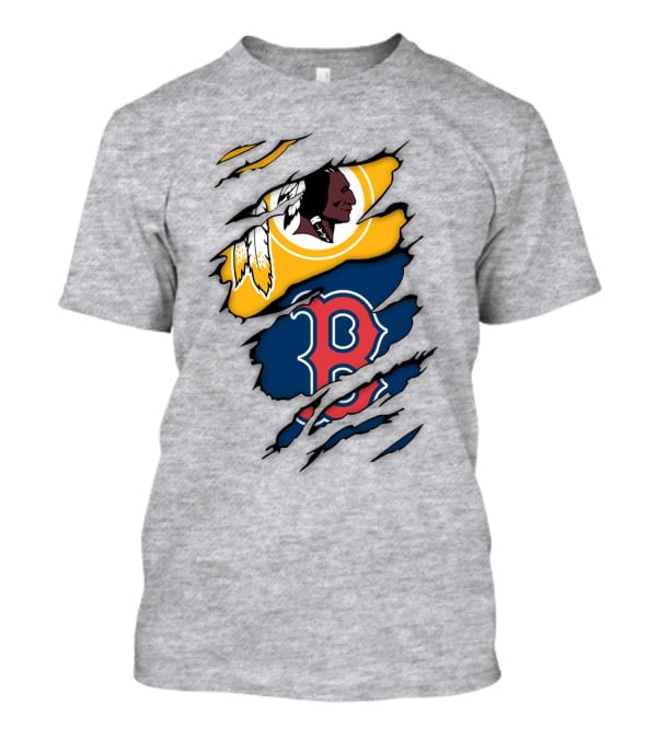 Washington Redskins Boston Red Sox Logos Dual Ripped T-Shirt