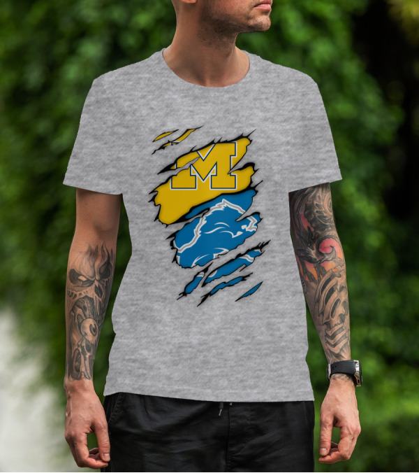 Michigan Wolverines Detroit Lions Crossover T-Shirt