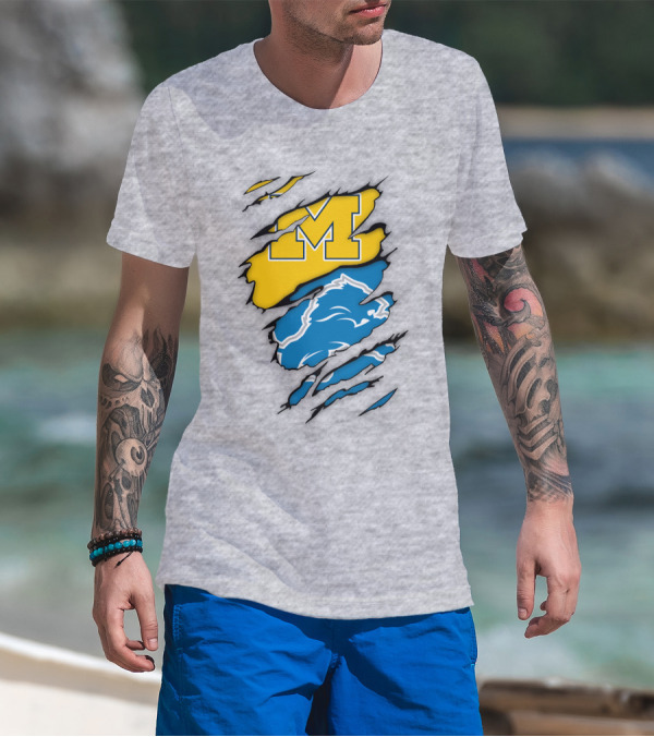Michigan Wolverines Detroit Lions Crossover T-Shirt