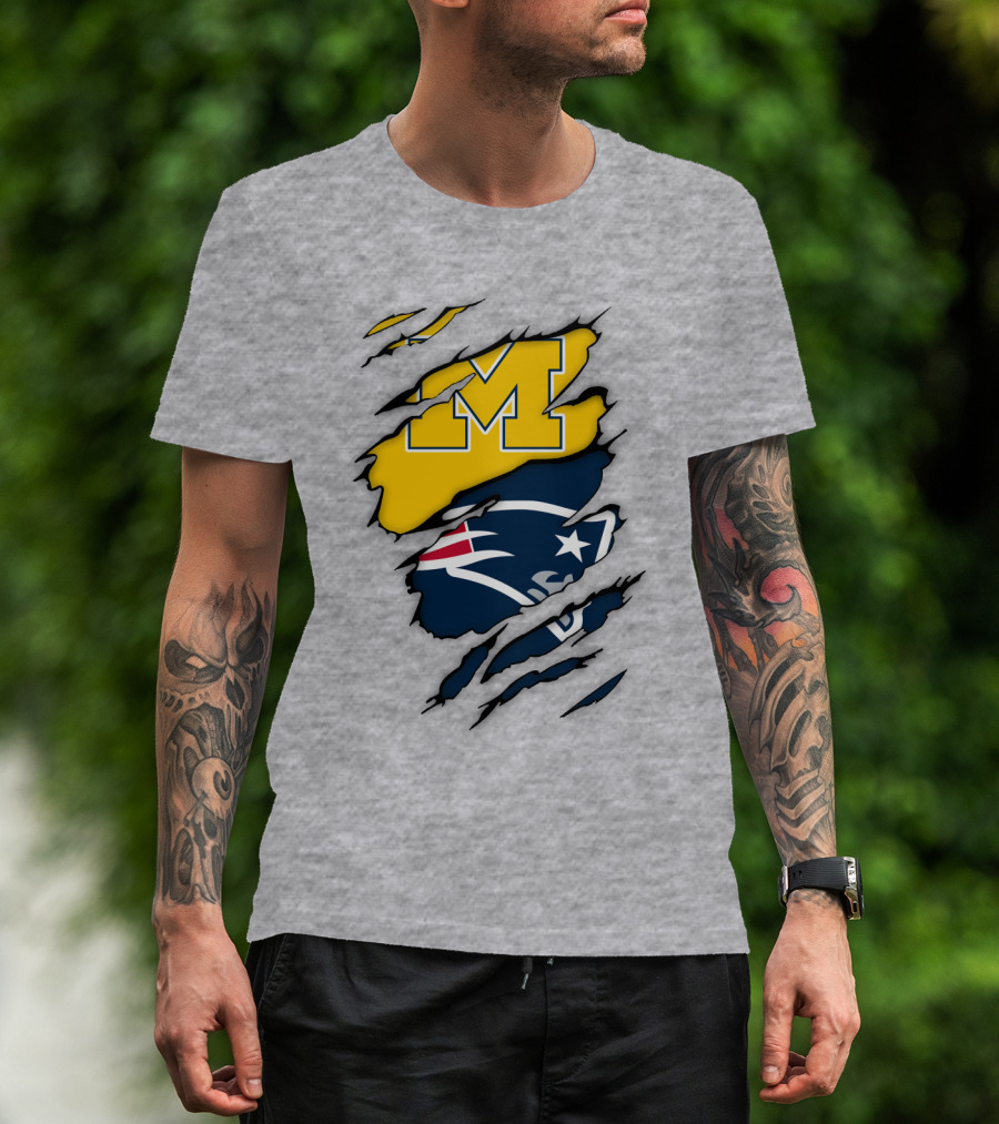 Michigan Wolverines New England Patriots Logo Mashup T-Shirt