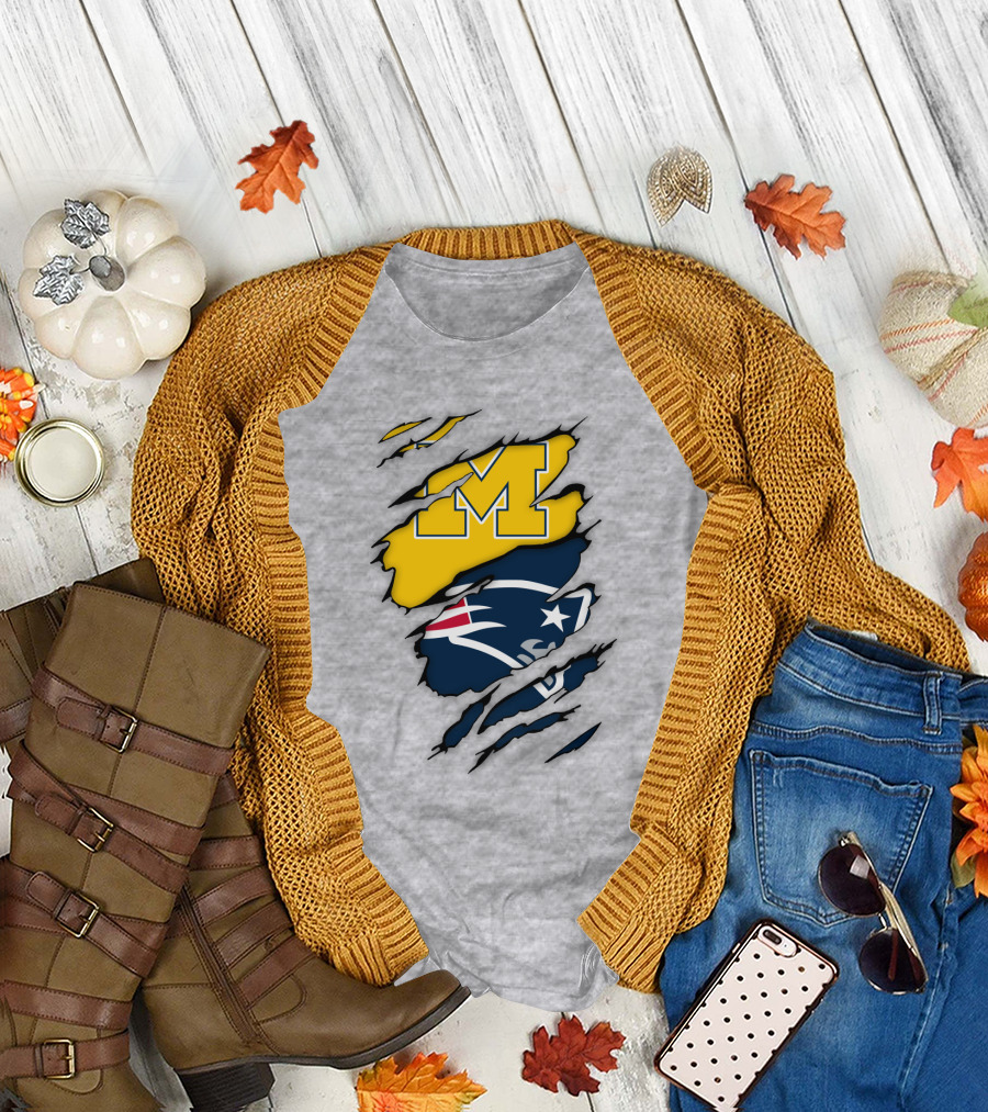 Michigan Wolverines New England Patriots Logo Mashup T-Shirt