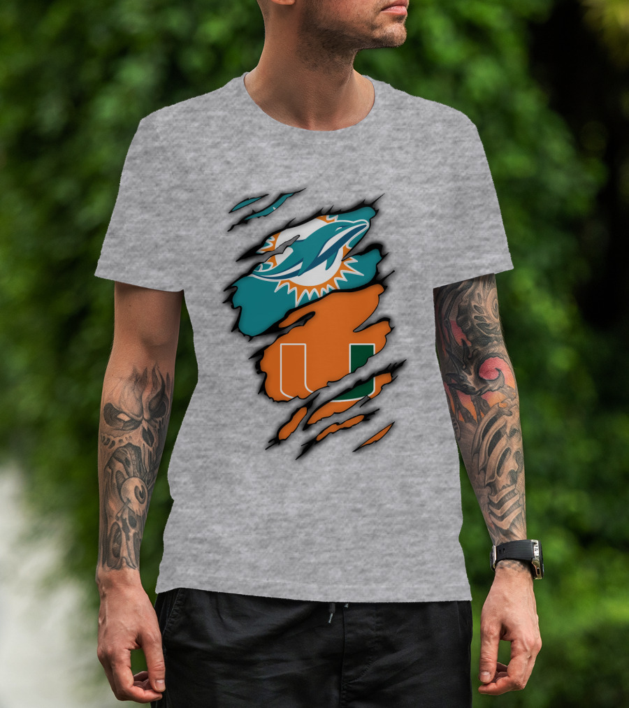 Miami Hurricanes Miami Dolphins Logo Design Claw Mark Style T-Shirt