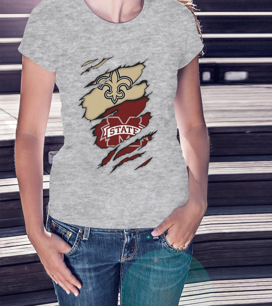New Orleans Saints Mississippi State Torn T-Shirt