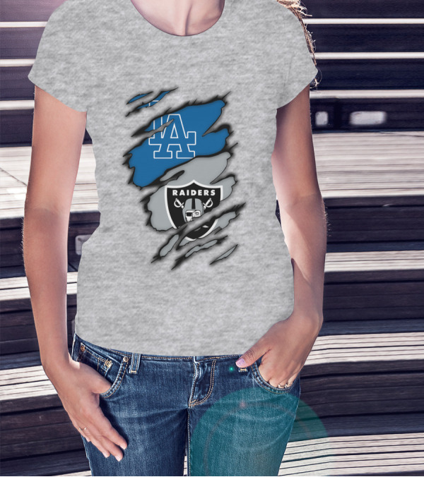 Los Angeles Dodgers Raiders Logo Mashup T-Shirt
