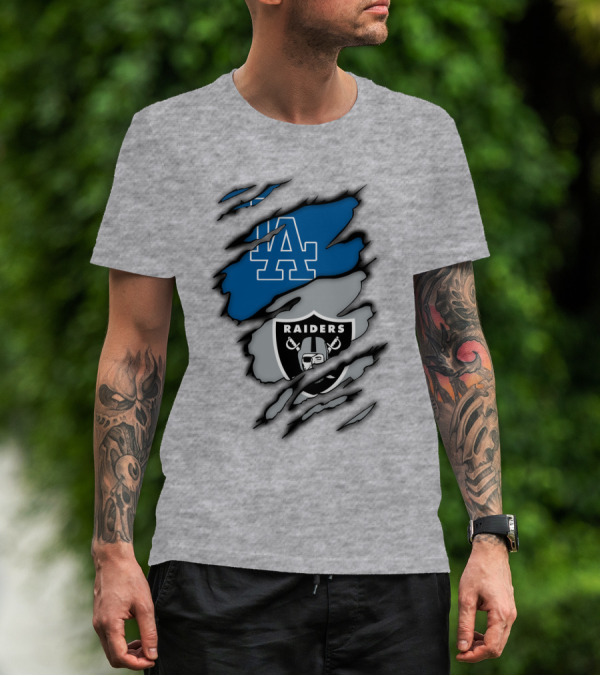 Los Angeles Dodgers Raiders Logo Mashup T-Shirt