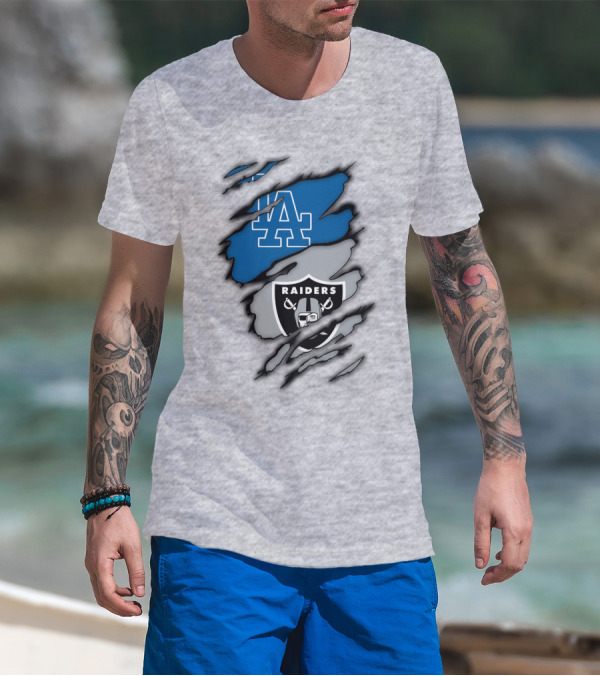Los Angeles Dodgers Raiders Logo Mashup T-Shirt