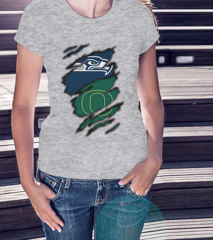 Seattle Seahawks Oregon Ducks Logo Fusion T-Shirt