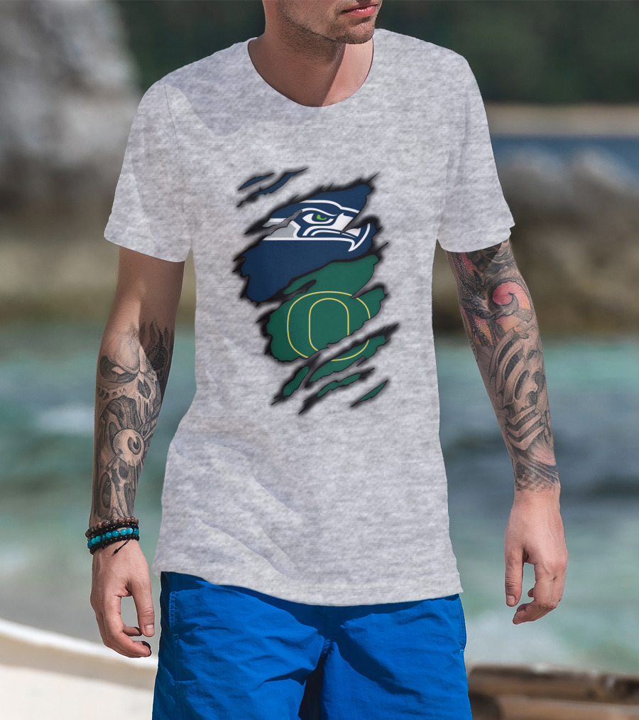 Seattle Seahawks Oregon Ducks Logo Fusion T-Shirt