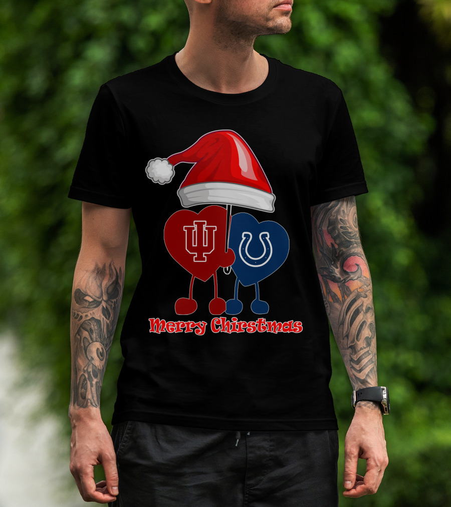 Merry Christmas Indianapolis Colts Indiana University Hearts T-Shirt