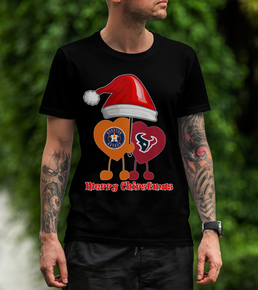 Houston Texans Houston Astros Merry Christmas Santa Hat T-Shirt