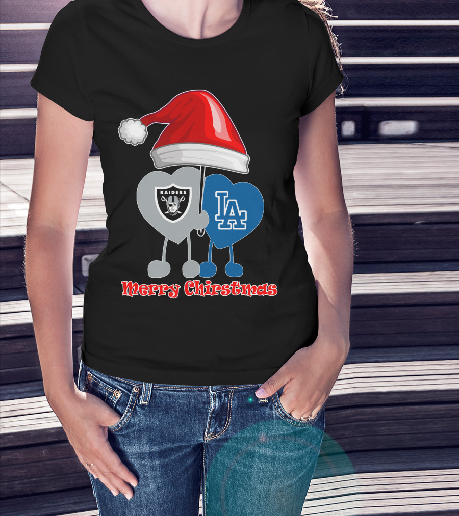 Merry Christmas Los Angeles Dodgers Oakland Raiders Santa Hat T-Shirt