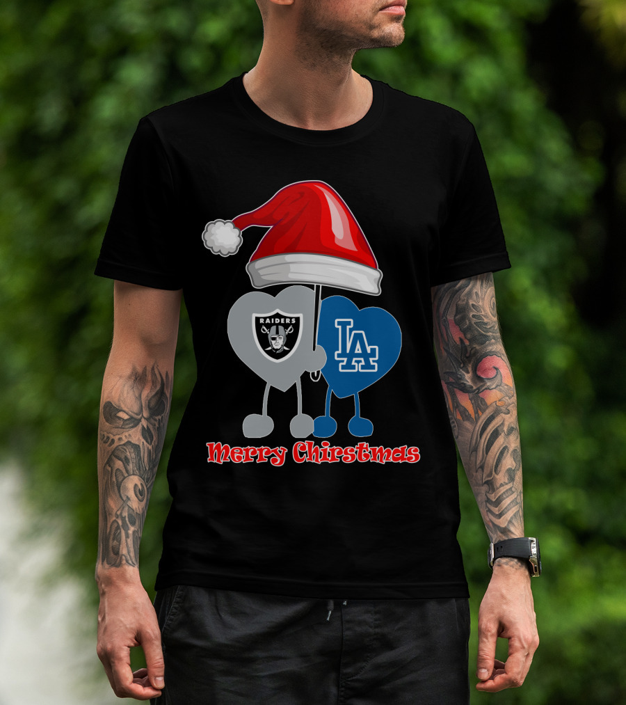 Merry Christmas Los Angeles Dodgers Oakland Raiders Santa Hat T-Shirt