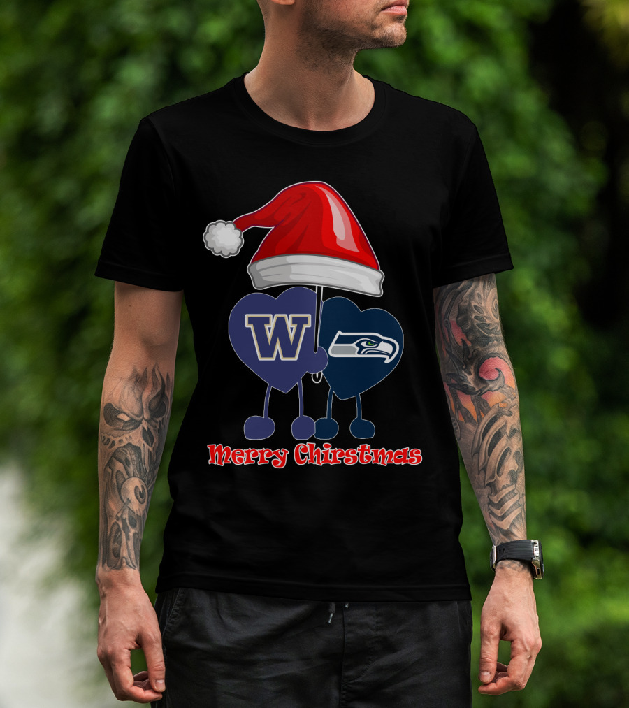 Merry Christmas Washington Seattle Seahawks W Festive Santa Hat T-Shirt