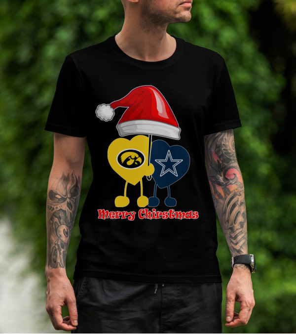Merry Christmas Iowa Hawkeyes Dallas Cowboys Santa Hat T-Shirt