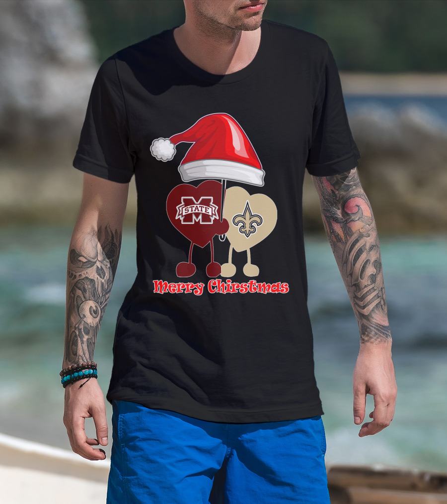 Merry Christmas New Orleans Saints Ms State T-Shirt