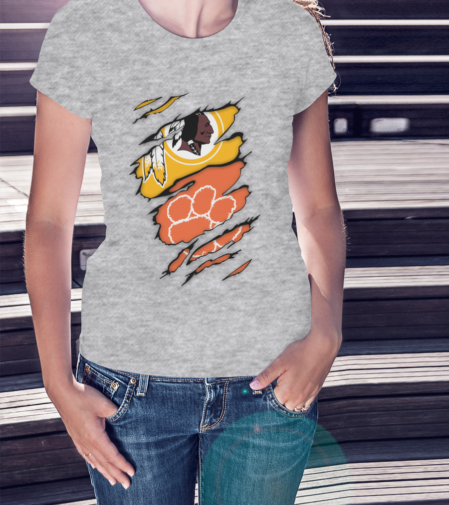 Washington Redskins Clemson Tigers Claw Marks Logo Art T-Shirt