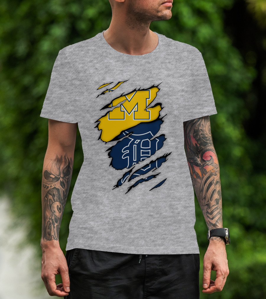 Michigan Wolverines Detroit Tigers Logo Claw Marks T-Shirt