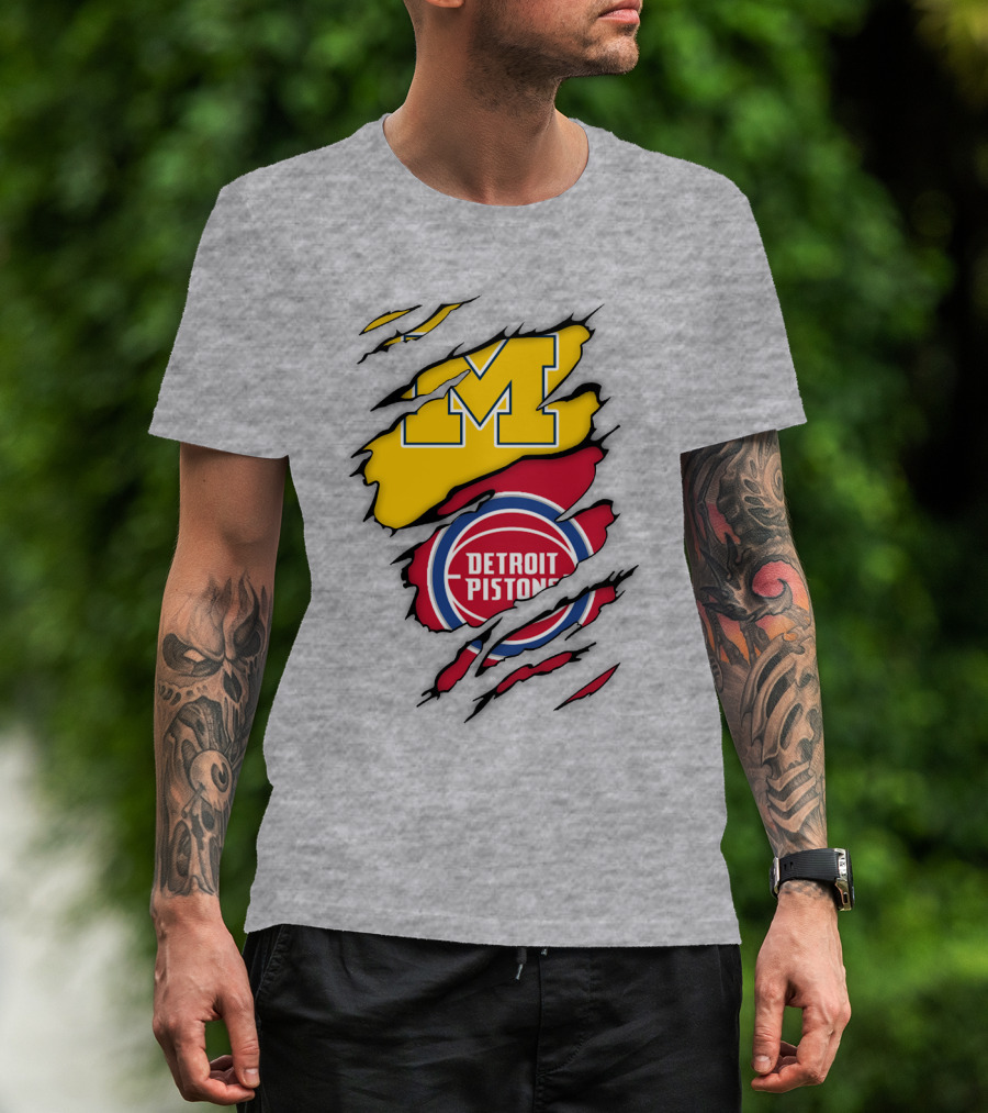 Detroit Pistons Michigan Wolverines Team Logo Mashup T-Shirt