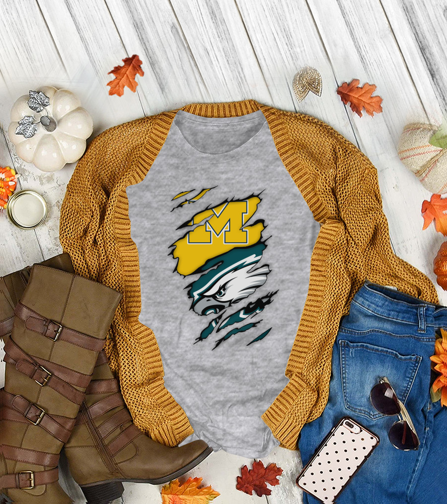 Philadelphia Eagles Michigan Wolverines Logo Combination T-Shirt