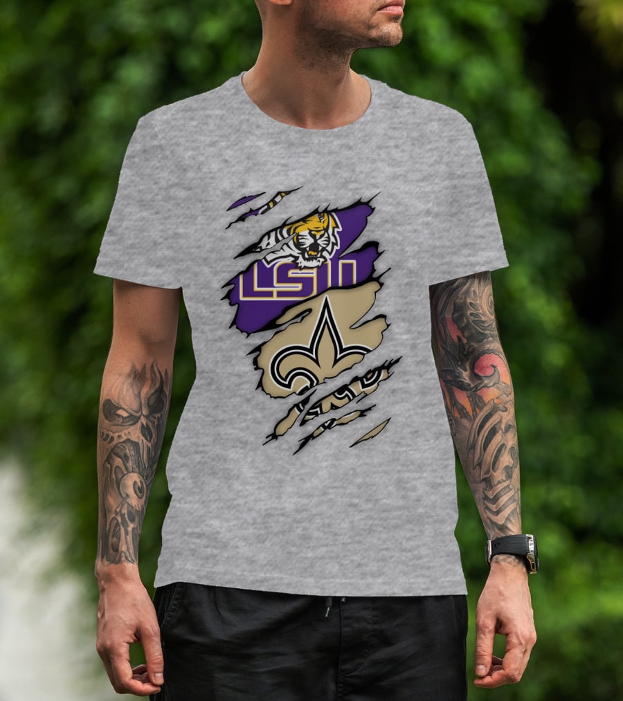 Lsu Tigers And New Orleans Saints Tearaway Tiger Fleur-De-Lis T-Shirt