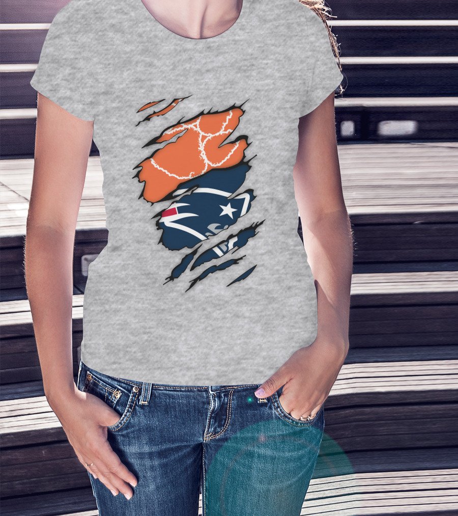New England Patriots Clemson Football Claw Marks Logo Mashup T-Shirt