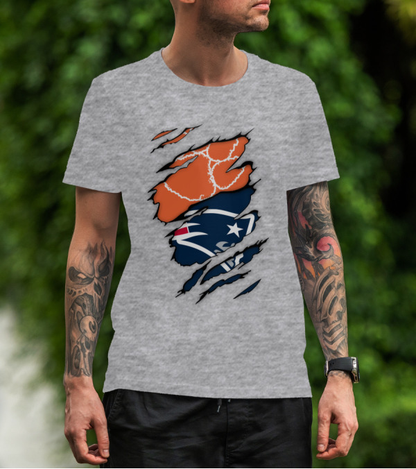 New England Patriots Clemson Football Claw Marks Logo Mashup T-Shirt