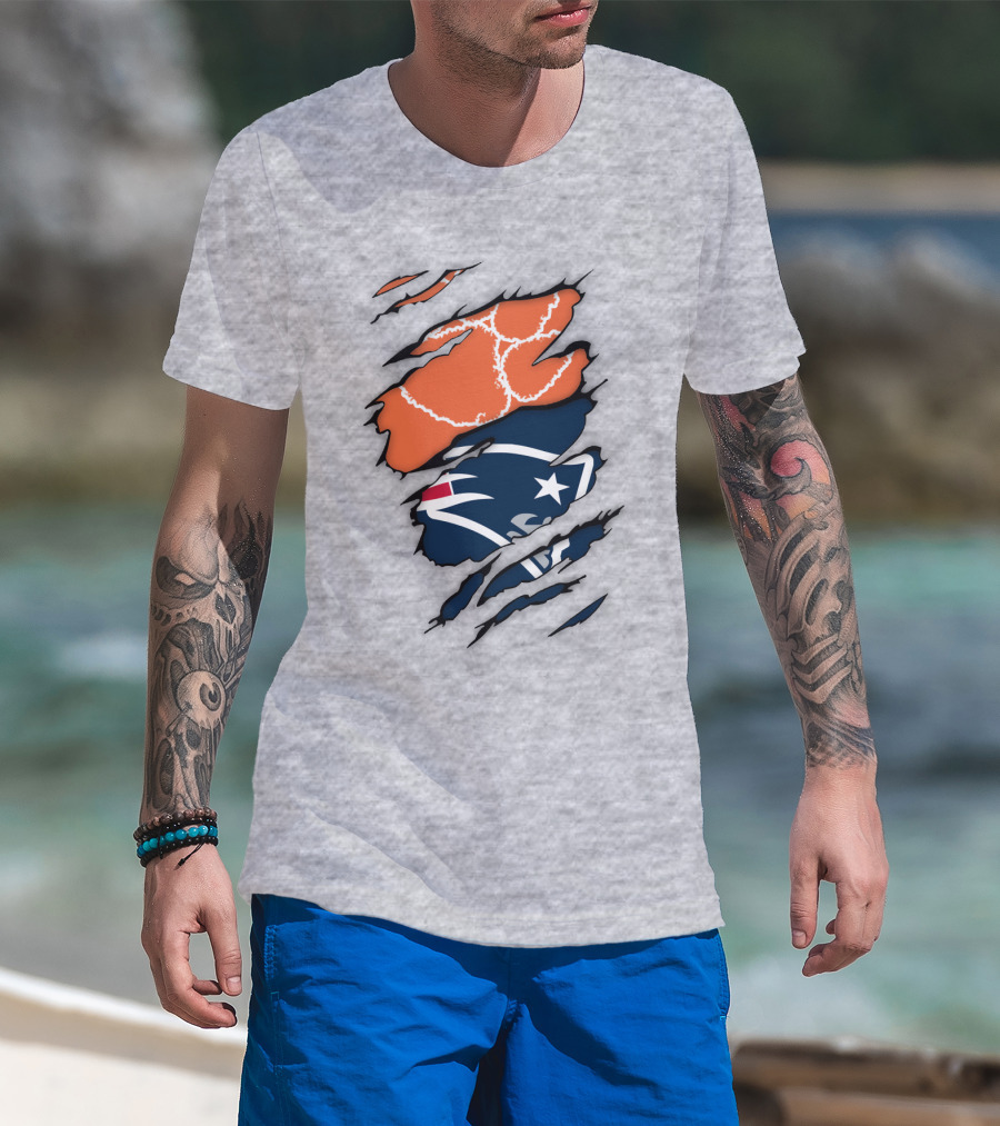 New England Patriots Clemson Football Claw Marks Logo Mashup T-Shirt