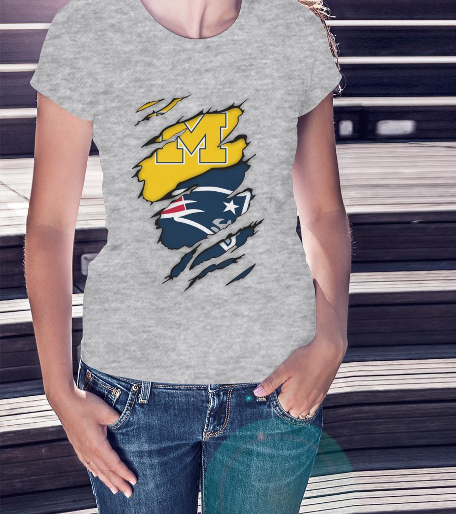 New England Patriots Michigan Wolverines Logo Blend T-Shirt