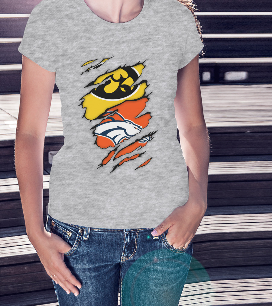Iowa Hawkeyes Denver Broncos Fan Crossover T-Shirt