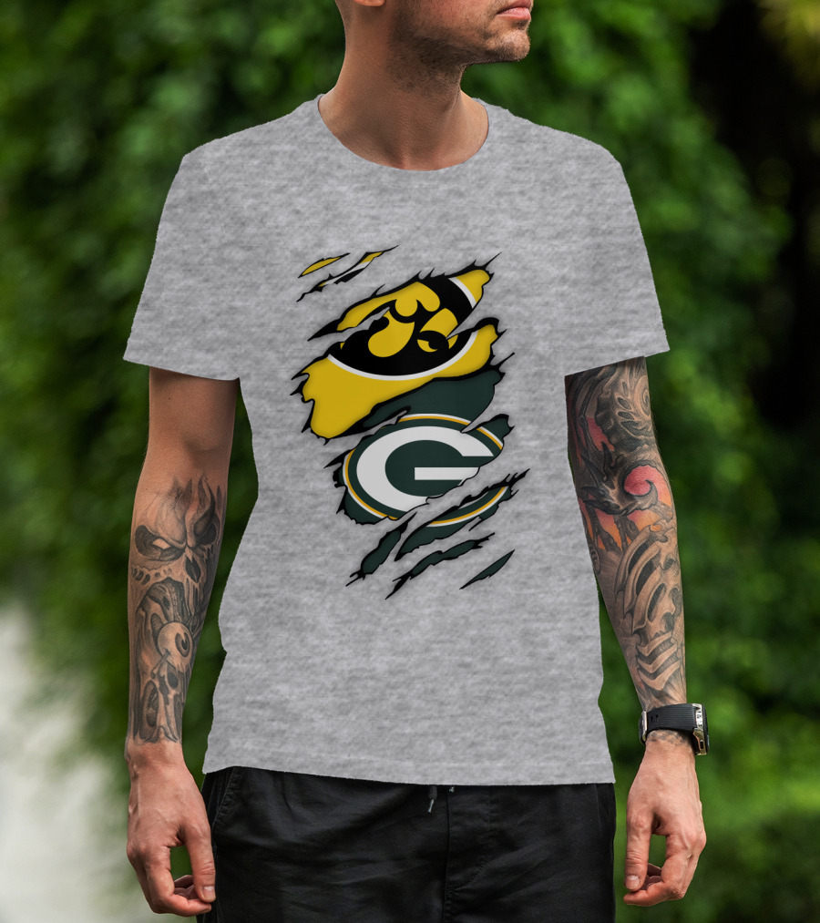 Green Bay Packers Iowa Hawkeyes Team Spirit Logo Fusion T-Shirt