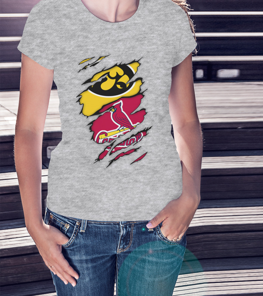 St Louis Cardinals Iowa Hawkeyes Ripped T-Shirt