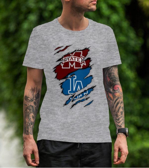 Los Angeles Dodgers LA Mississippi State MS State Torn Effect T-Shirt