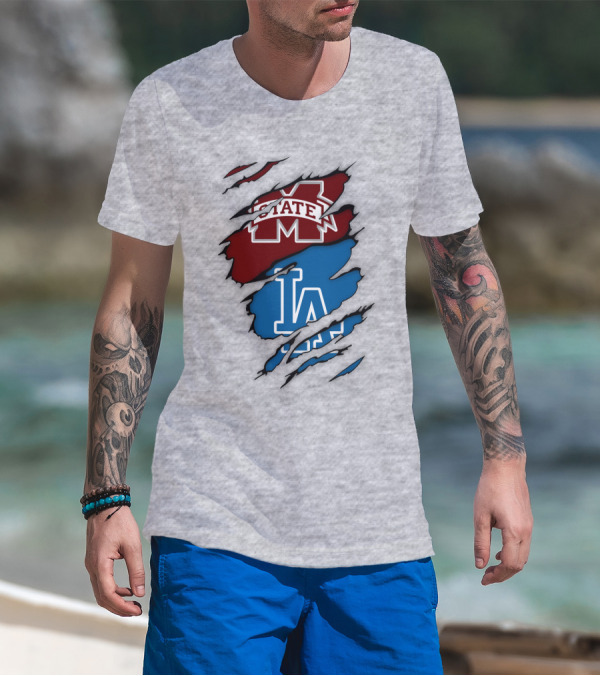 Los Angeles Dodgers LA Mississippi State MS State Torn Effect T-Shirt