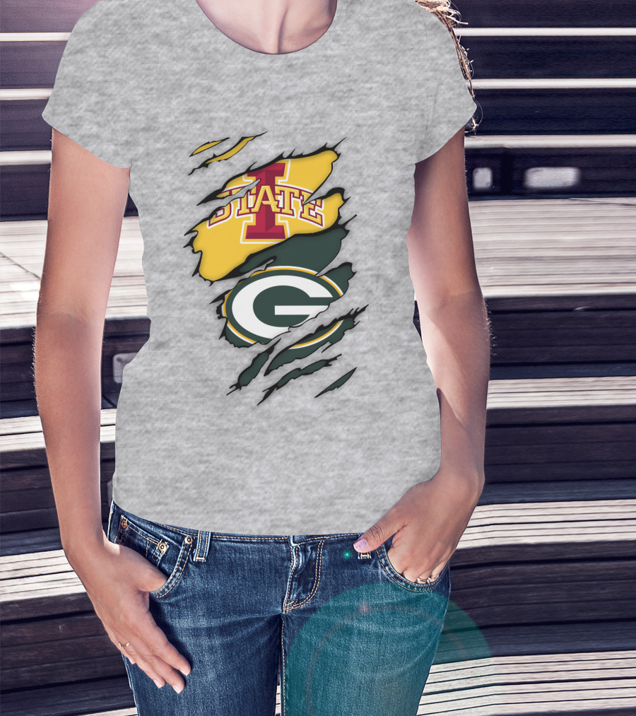 Green Bay Packers Iowa State Cyclones Torn Ripped Claw Marks T-Shirt