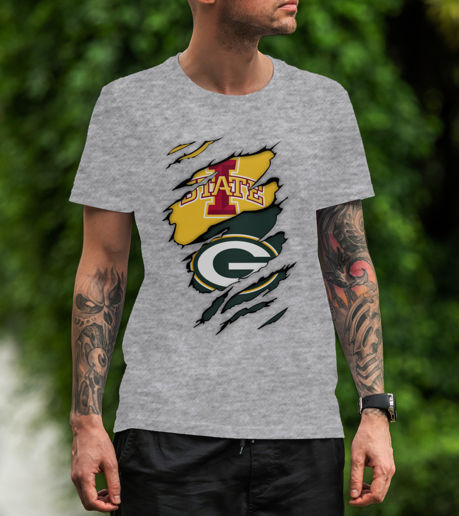 Green Bay Packers Iowa State Cyclones Torn Ripped Claw Marks T-Shirt