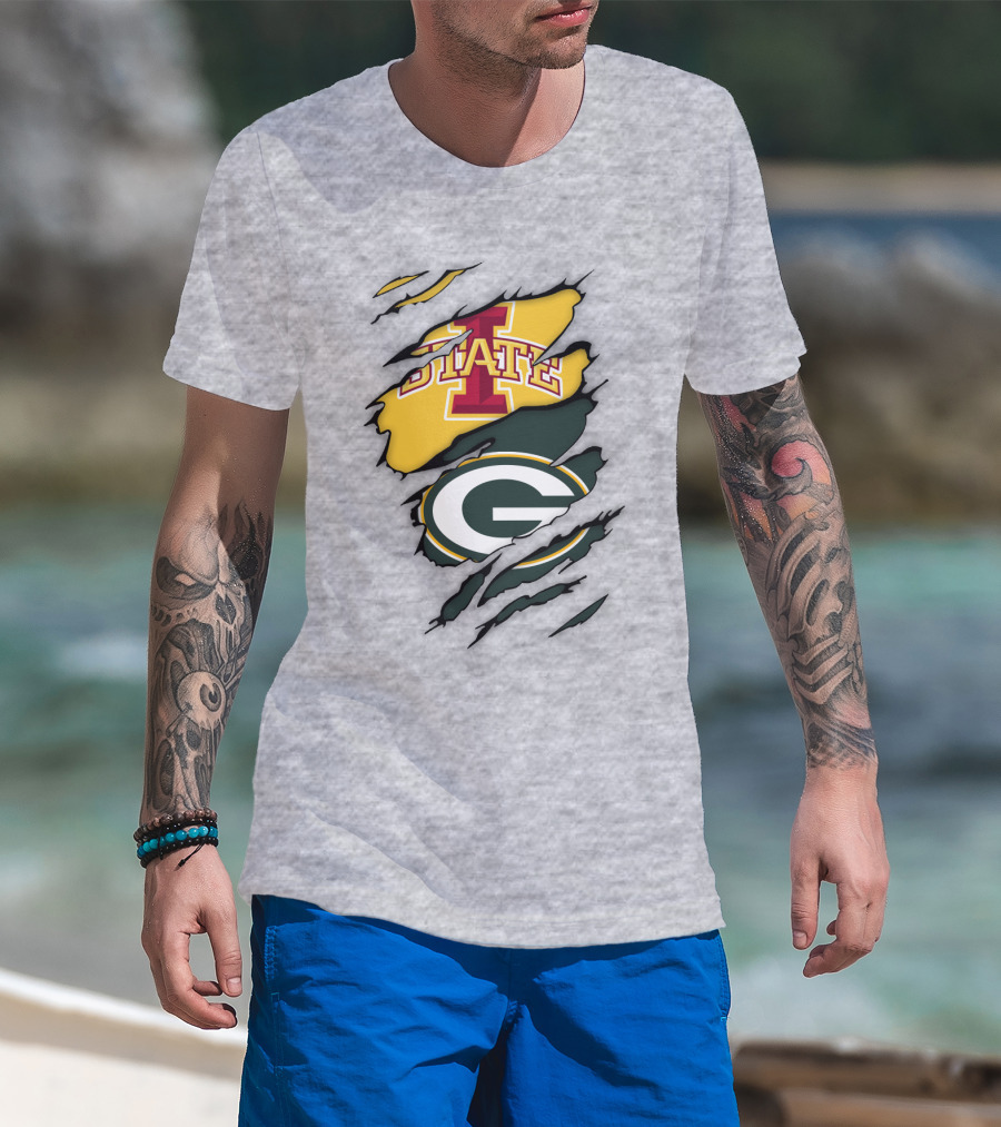 Green Bay Packers Iowa State Cyclones Torn Ripped Claw Marks T-Shirt